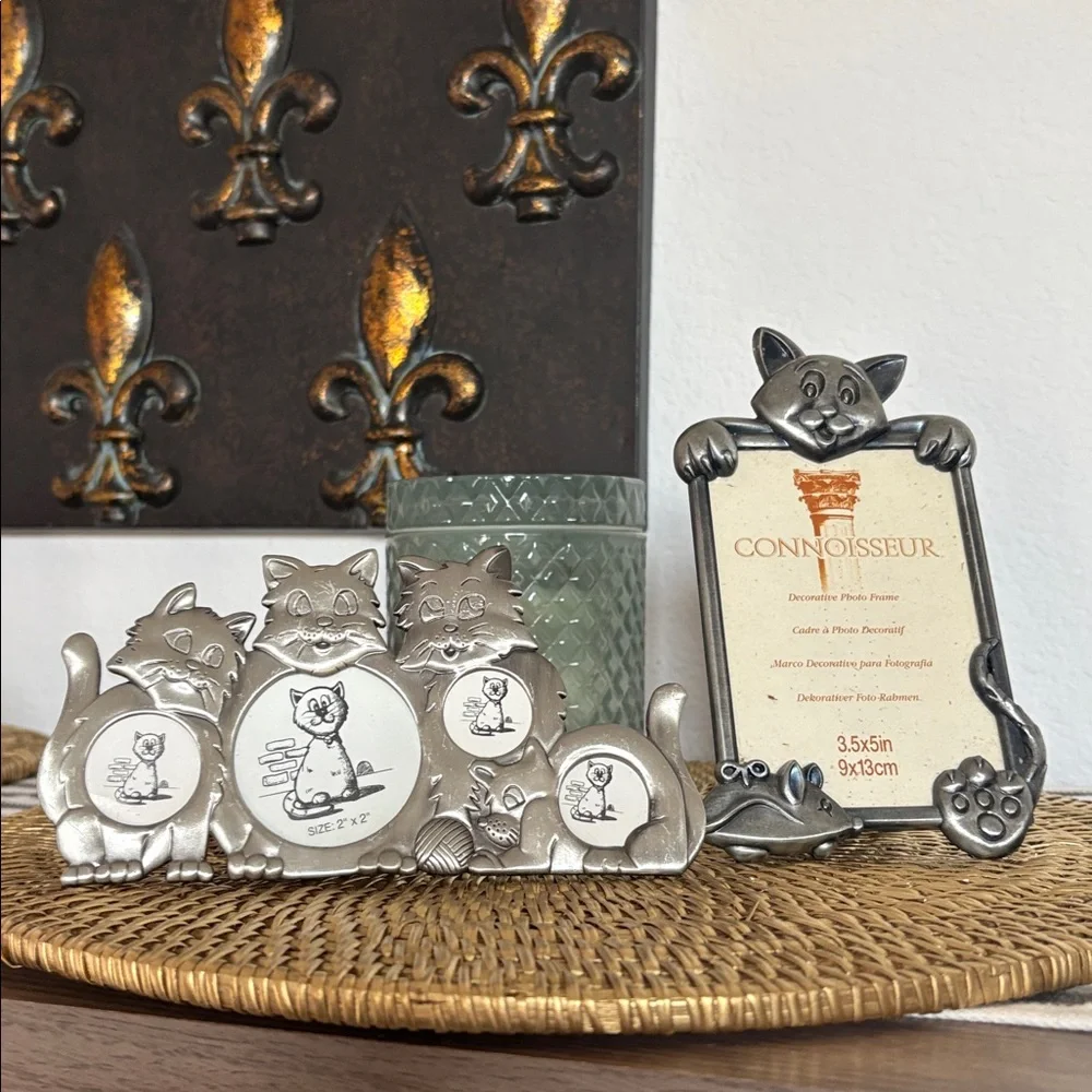🆕Vintage Fetco And Connoisseur Pewter Cat Picture Frames